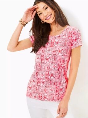 Lilly Pulitzer Etta Scoop Neck Top in Mizner Red Seaside Harbour